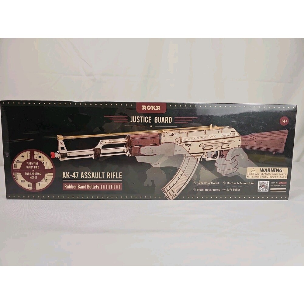 ROKR Justice Guard AK-47 Rubber Band Rifle 3D Wooden Model Kit New